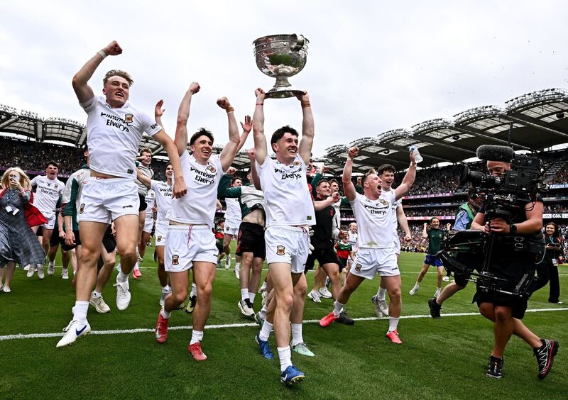Mayo captain Jack Coyne and team mates celebrate with the cup. Pic: David Fitzgerald/Sportsfile. Mayo captain Jack Coyne and team mates celebrate with the cup. Pic: David Fitzgerald/Sportsfile.