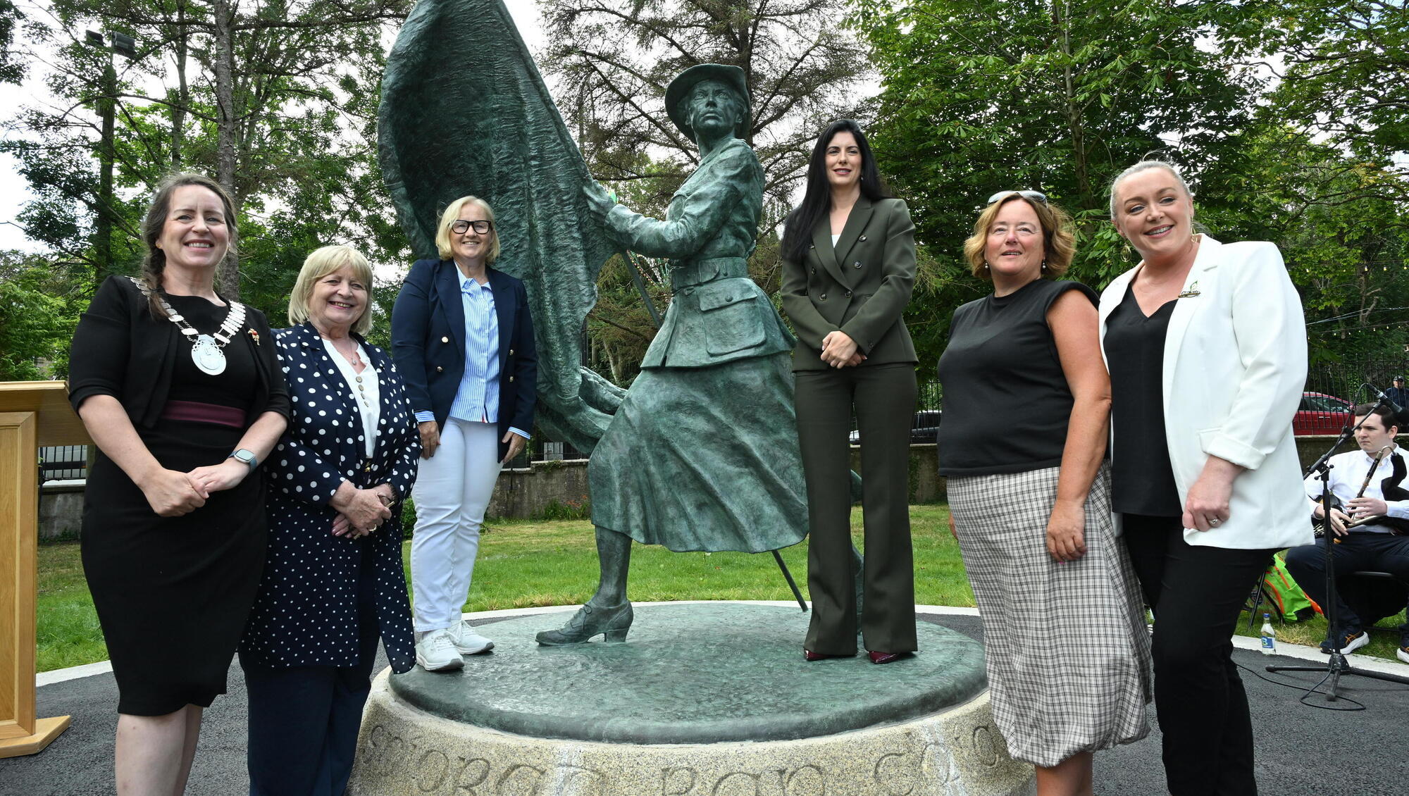  Kerry County Councillors Angie Baily, Norma Moriarty, Aoife Thornton, Deirdre Ferris, Maura Healy-Rae and Marie Moloney unveiling a commemorative sculpture to the contribution by Kerry women during the revolutionary period in Ireland between 1912 and 1923 in Tralee Town Park. Picture: Don MacMonagle