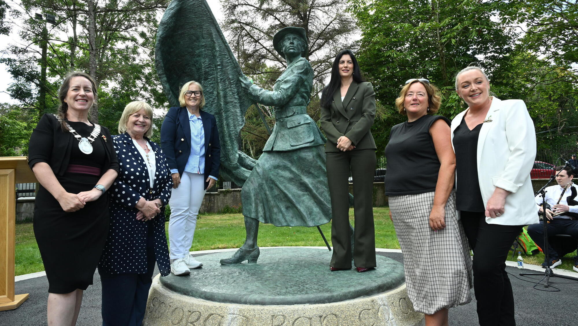  Kerry County Councillors Angie Baily, Norma Moriarty, Aoife Thornton, Deirdre Ferris, Maura Healy-Rae and Marie Moloney unveiling a commemorative sculpture to the contribution by Kerry women during the revolutionary period in Ireland between 1912 and 1923 in Tralee Town Park. Picture: Don MacMonagle