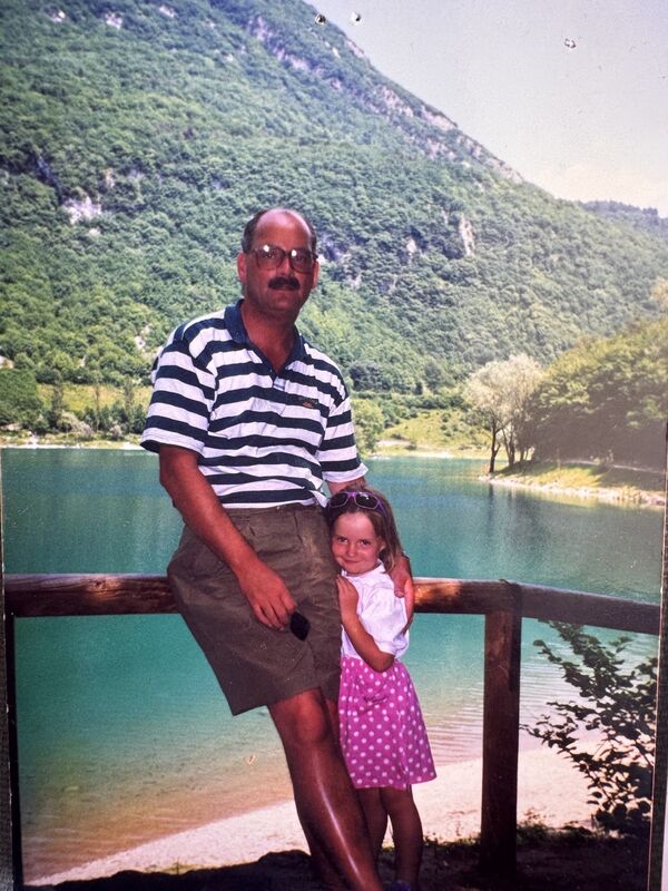 Caroline with her father Tony at Lake Garda in 1991