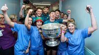 Jordan Flynn, Aidan O'Shea, Jack Coyne and Eoin McGreal with with nurses from the CHI Temple Street 27/7/2026