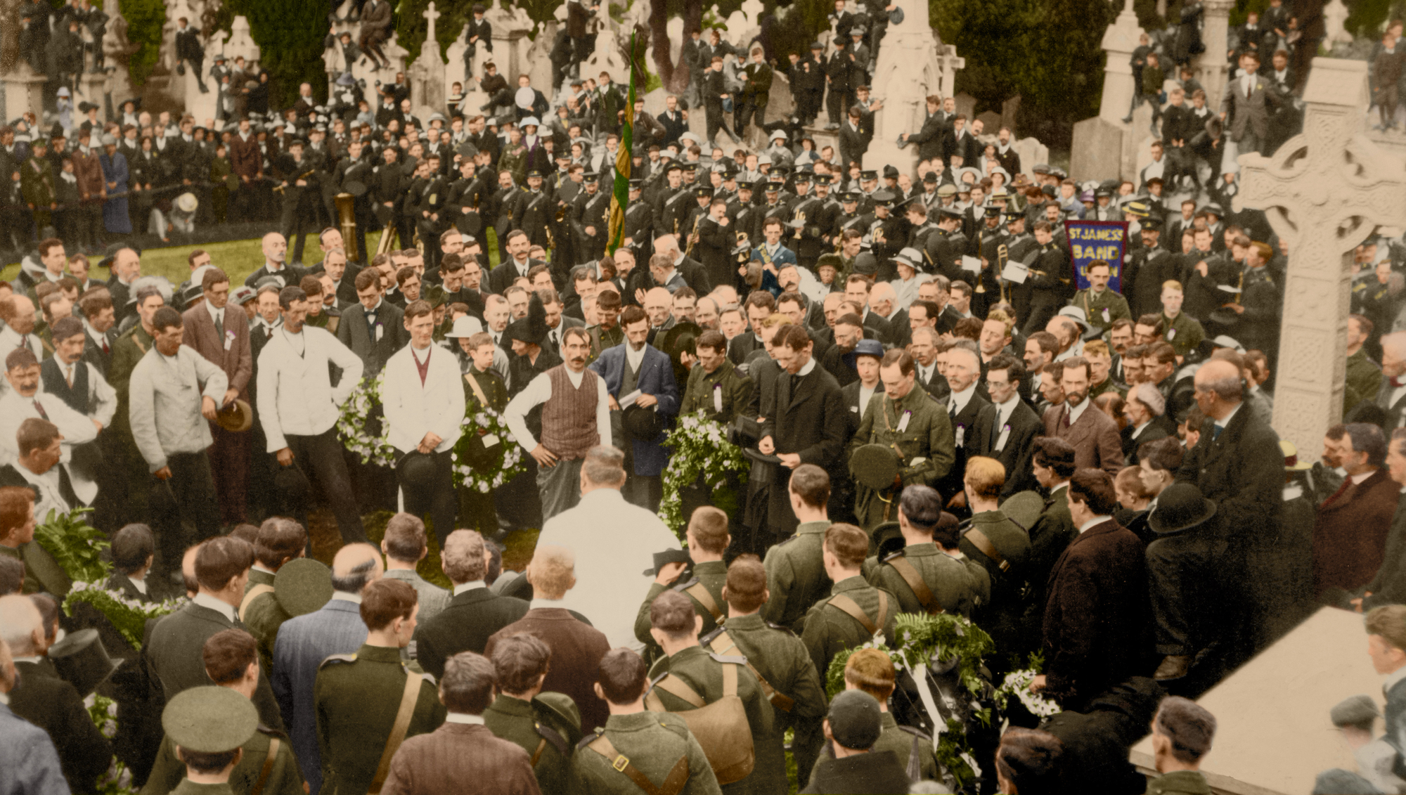 The O'Donovan Rossa Funeral oration by Padraig Pearse at Glasnevin Cemetery on August 1, 1915. Archive photo supplied by Glasnevin Trust. 