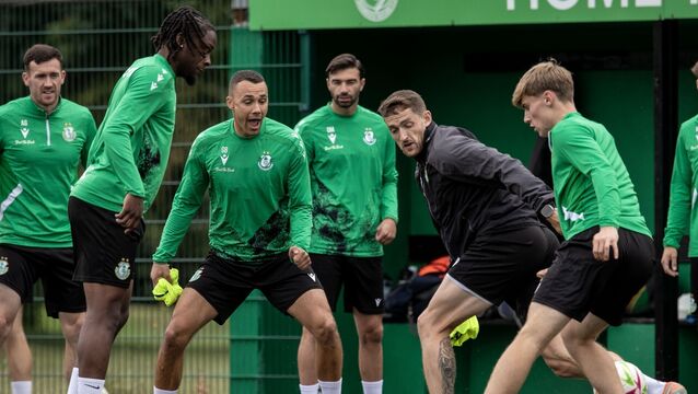 <p>Shamrock Rovers' Graham Burke and Lee Grace train at the club's Roadstone facility ahead of their Champions League second leg qualifier against Ararat-Armenia. Pic: ©INPHO/Will Morgan</p>