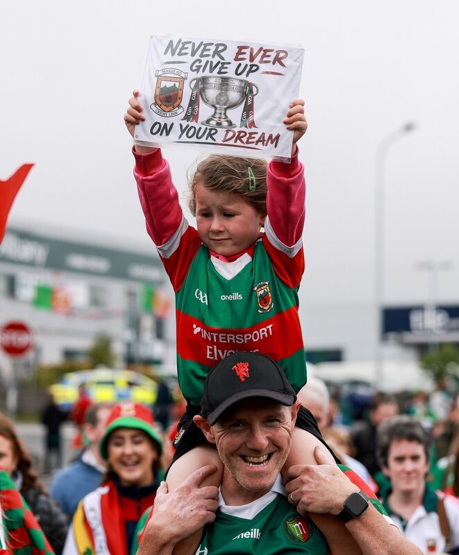 Mayo fan Katie Ann Reilly with her dad Gerry enjoying the homecoming celebrations in Castlebar for the GAA All-Ireland Senior Football Champions, Mayo. Picture: James Crombie/Inpho