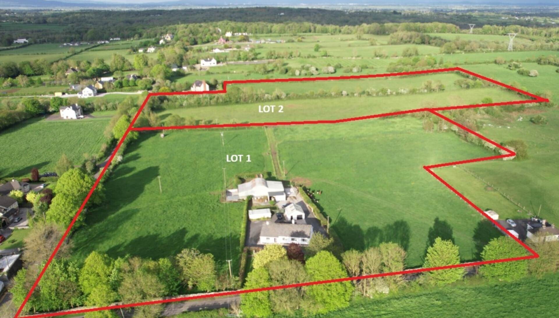 Marked aerial photo of the 20a farm sold at auction, Adare, Co. Limerick.
