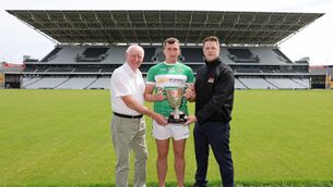 <p>Pictured are, Pat Horgan, Chairperson Cork Gaa, Sean Furey, Aghabullogue and Jerry Riordan, Co-Op Superstores Retail Operations Manager.  Pic: Jim Coughlan.</p>