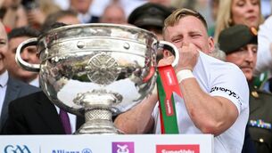<p>A decade ago, Mayo's Ryan O’Donoghue formed part of Ireland’s defence with Liam Scales for their Centenary Shield. Pic: Stephen McCarthy/Sportsfile</p>