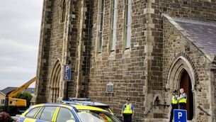 <p>The scene outside the Holy Cross Church in Tramore last week. Photo: Joe Evans</p>