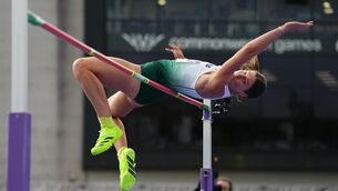 <p>Kate O'Connor of  Ireland during the Women's Heptathlon High Jump at the Scotstoun Stadium during day five of the 2026 Commonwealth Games in Glasgow. Pic: Martin Rickett/PA Wire.</p>