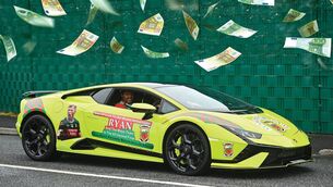 <p>A Mayo-decorated Lamborghini during the homecoming celebrations at Hastings Insurance MacHale Park. Pic: Sportsfile</p>