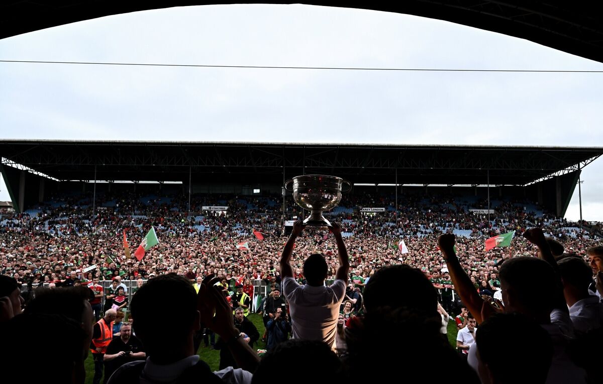 Mayo supporters celebrating as the Sam Maguire Cup is held aloft during the homecoming event on Monday at MacHale Park, Castlebar. We reported here that Mayo's historic win sparked an extraordinary surge in mobile data usage. Picture: Piaras Ó Mídheach/Sportsfile