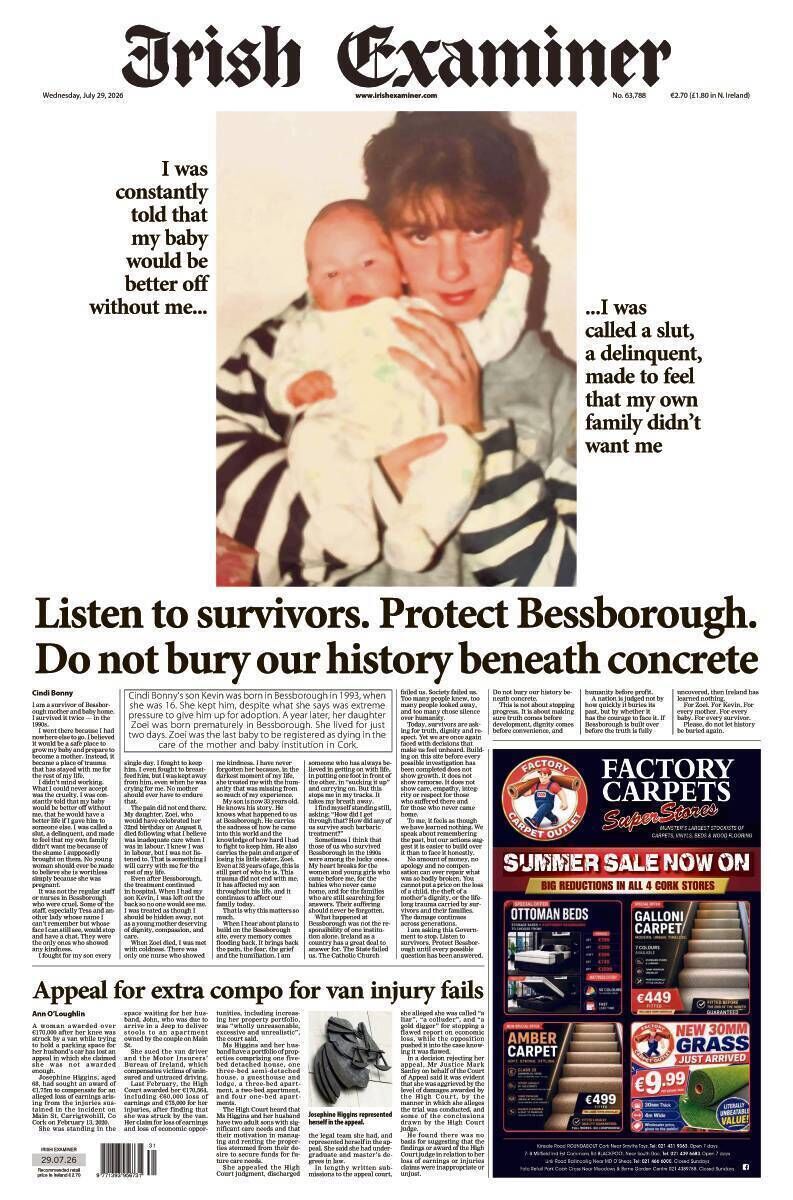 The front page of today's Irish Examiner.