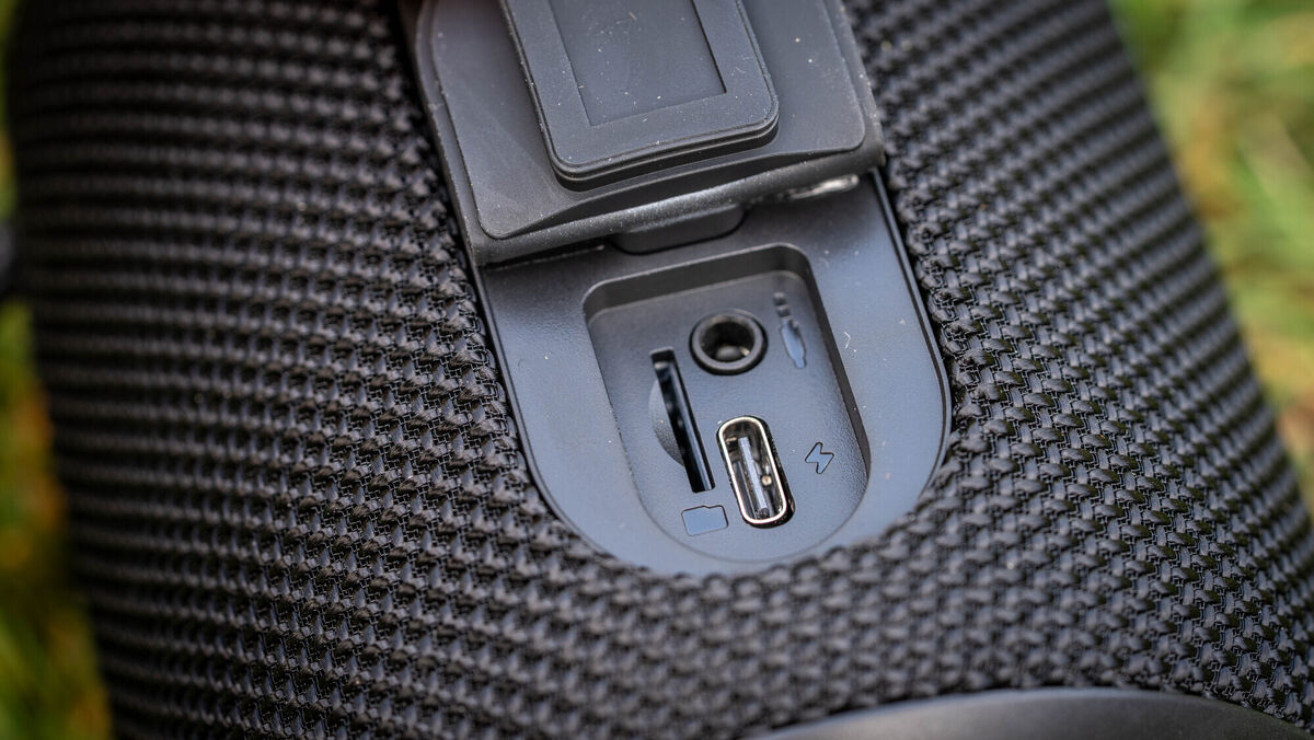 The Megamaus 2 features USB-C charging, an AUX input, and a micro-SD slot for music playback without a phone. Picture: Noel Campion The Megamaus 2 features USB-C charging, an AUX input, and a micro-SD slot for music playback without a phone. Picture: Noel Campion