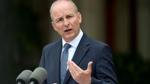 <p>Taoiseach Micheal Martin speaks to members of the media at Farmleigh House, Dublin. Picture: Liam McBurney/PA Wire</p>