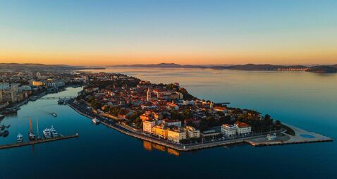 Aerial perspective of Zadar as the day begins