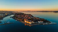 Aerial perspective of Zadar as the day begins
