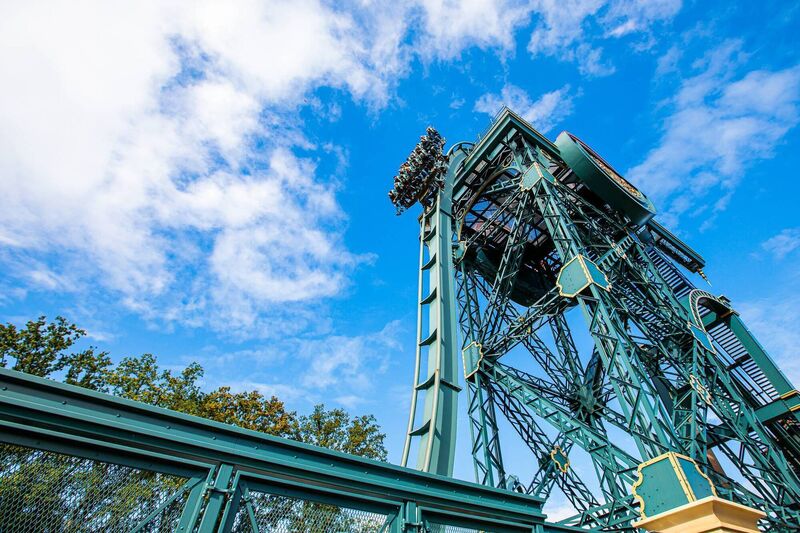 The 37 metre drop on the Baron 1898 at Efteling. 