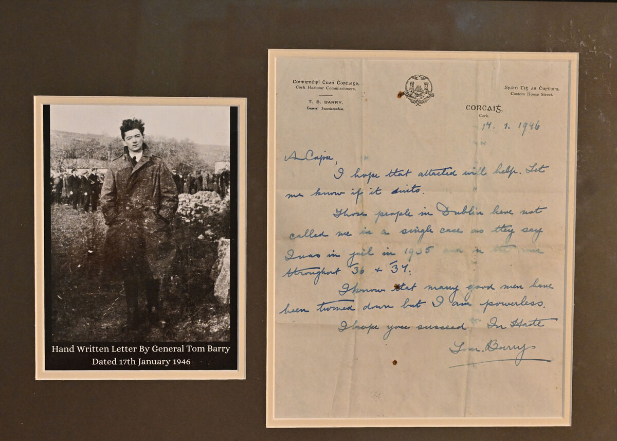 A hand written letter from Gerneral Tom Barry in the Michael Collins Centre Museum. Picture: Martin Walsh. A hand written letter from Gerneral Tom Barry in the Michael Collins Centre Museum. Picture: Martin Walsh.