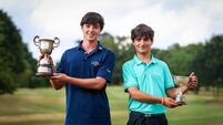 Irish U14 & U16 Boys' Amateur Open Championship Inaki de la Macorra Escobar and Ruben Rivas McHugh celebrate with their trophies 29/7/2026