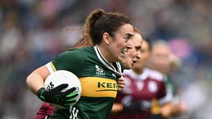 <p>DRIVE: Aishling O'Connell of Kerry is tackled by Olivia Divilly of Galway at Croke Park in the All-Ireland final two years ago. Picture: Ray McManus/Sportsfile</p>