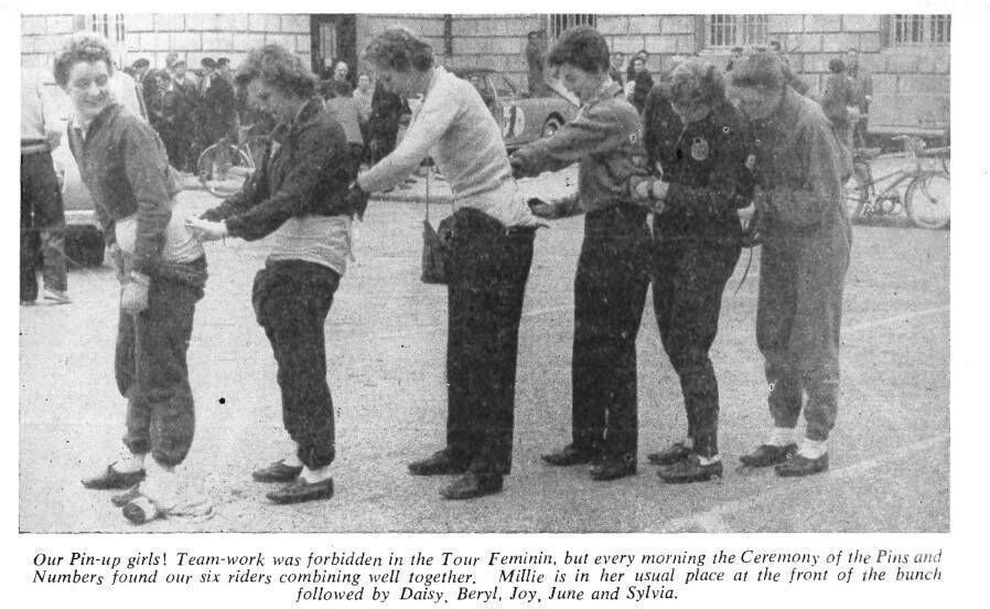 Team-work during the race was forbidden as it favoured club participants, so this act of cooperation was newsworthy even if it was captioned 'Our pin-up girls'. Team-work during the race was forbidden as it favoured club participants, so this act of cooperation was newsworthy even if it was captioned 'Our pin-up girls'.