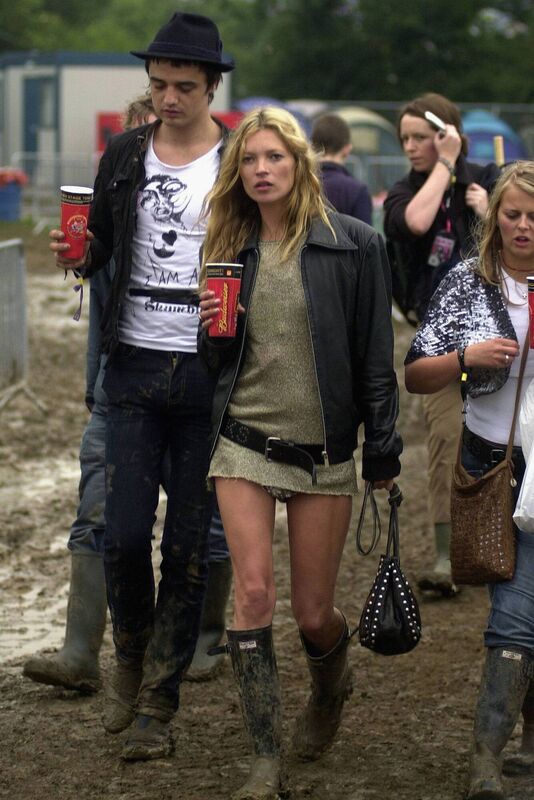 Back in the day: Kate Moss and Pete Doherty walk backstage on the second day of the Glastonbury Music Festival in 2005. Picture: Matt Cardy/Getty Back in the day: Kate Moss and Pete Doherty walk backstage on the second day of the Glastonbury Music Festival in 2005. Picture: Matt Cardy/Getty