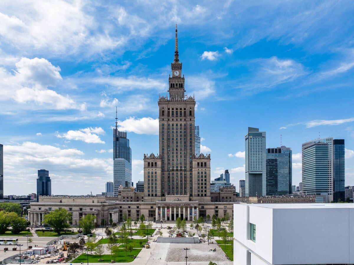 Palace of Science and Culture, Warsaw, 1955, with new 21st century skyline rising behind. Pic: © City of Warsaw