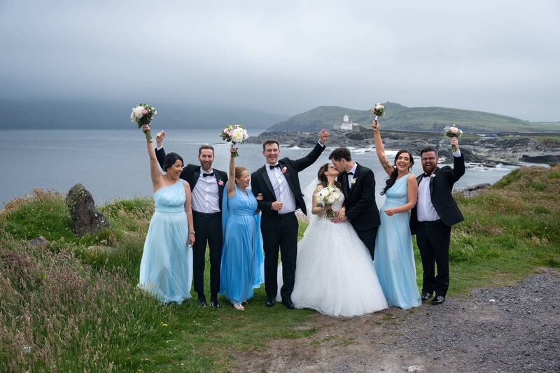 Fernanda Ferreira and Brian O'Connor with the wedding party. Pictures: Conor Healy Photography