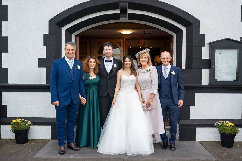 Fernanda Ferreira and Brian O’Connor with both sets of parents Fernando and Maria Ferreira and Colette and Pat O'Connor. Pictures: Conor Healy Photography 