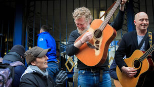 <p>20/12/2016 Christy Dignam &amp; Glen Hansard during various performances by artists at Apollo House on Poolbeg Street , Dublin. Photo: Gareth Chaney Collins</p>