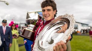 <p>DOUBLING UP: Daniel King celebrates winning The Guinness Galway Hurdle Handicap (Grade 3) with Putapoundinthejar Pic: ©INPHO/Morgan Treacy</p> <p>DOUBLING UP: Daniel King celebrates winning The Guinness Galway Hurdle Handicap (Grade 3) with Putapoundinthejar Pic: ©INPHO/Morgan Treacy</p>