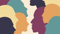Human profile head in dialogue.