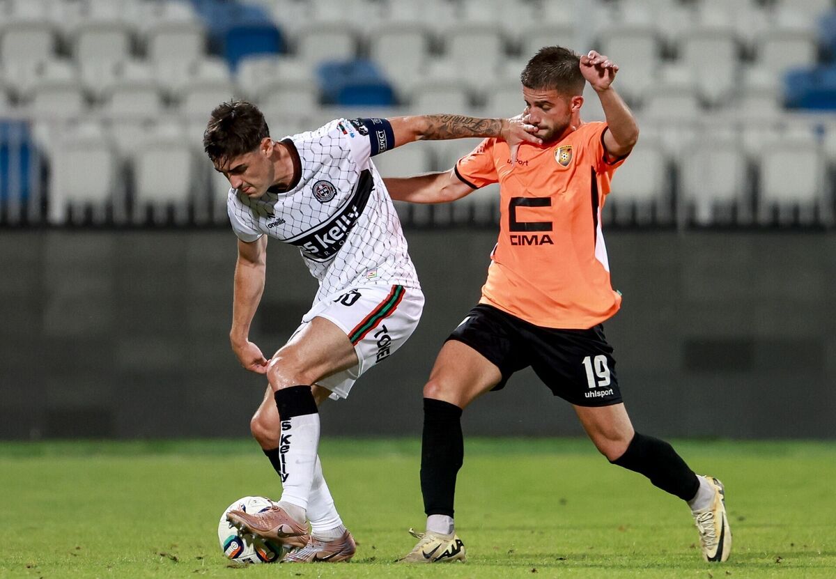 Bohemians' Dawson Devoy and Ballkani's Engjëll Ajazaj do battle. Pic: Inpho Bohemians' Dawson Devoy and Ballkani's Engjëll Ajazaj do battle. Pic: Inpho