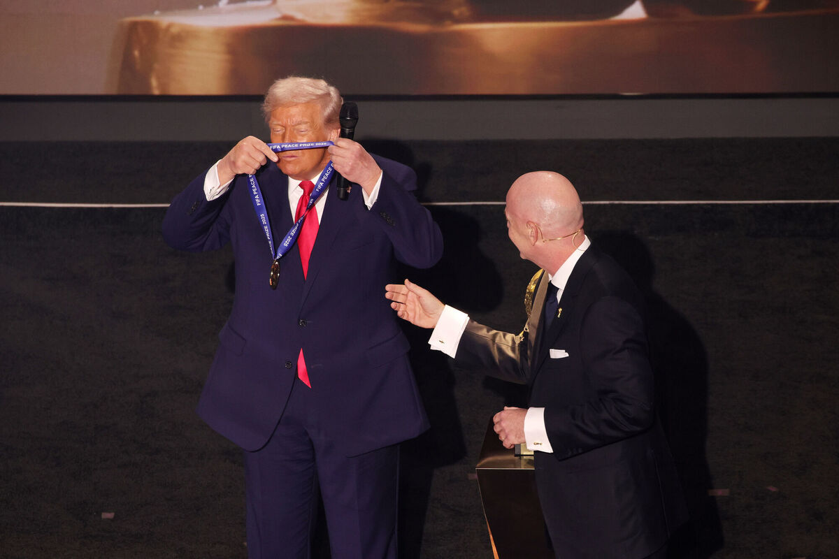 Fifa president Gianni Infantino presenting the inaugural 'Fifa peace prize' to US president Donald Trump in December 2025. File picture: Sam Corum/PA