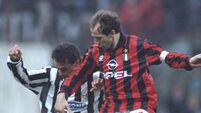 Roberto Baggio of Juventus and Franco Baresi of AC Milan