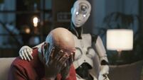 AI robot consoling a sad lonely man
