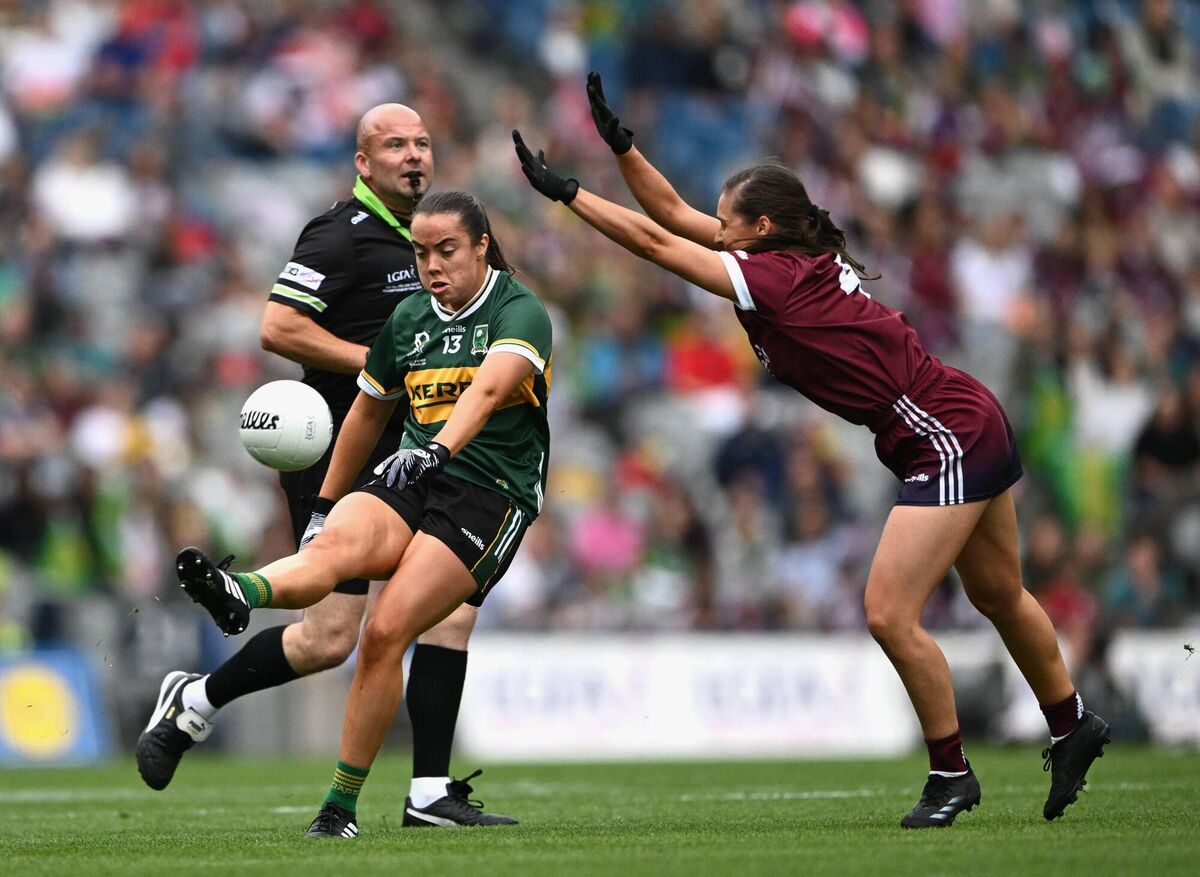 Danielle O'Leary of Kerry kicks past Kate Geraghty of Galway. Pic: Ray McManus/Sportsfile Danielle O'Leary of Kerry kicks past Kate Geraghty of Galway. Pic: Ray McManus/Sportsfile