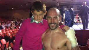 <p>OLD PALS: Spike O'Sullivan and Steven Cairns in the National Stadium in 2011 when Spike defended the Irish middleweight title. </p>