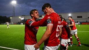 <p>Gareth McElroy of Sligo Rovers celebrates with team-mate Daire Patton. Pic: Ben McShane/Sportsfile</p> <p>Gareth McElroy of Sligo Rovers celebrates with team-mate Daire Patton. Pic: Ben McShane/Sportsfile</p>