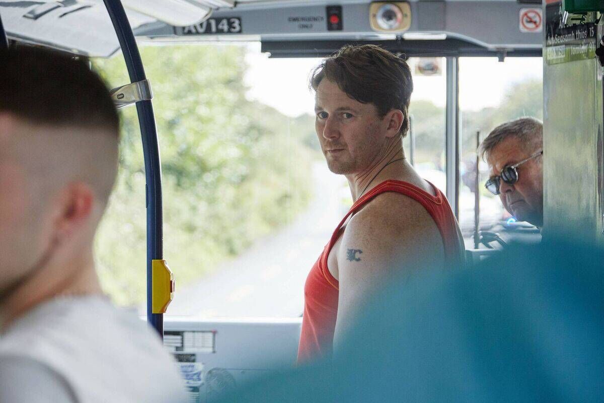 Billy Murphy (Shane Casey) with bus driver Michael Twomey in the famous bus-hijacking episode. Pic: Miki Barlok / Vicofilms Billy Murphy (Shane Casey) with bus driver Michael Twomey in the famous bus-hijacking episode. Pic: Miki Barlok / Vicofilms