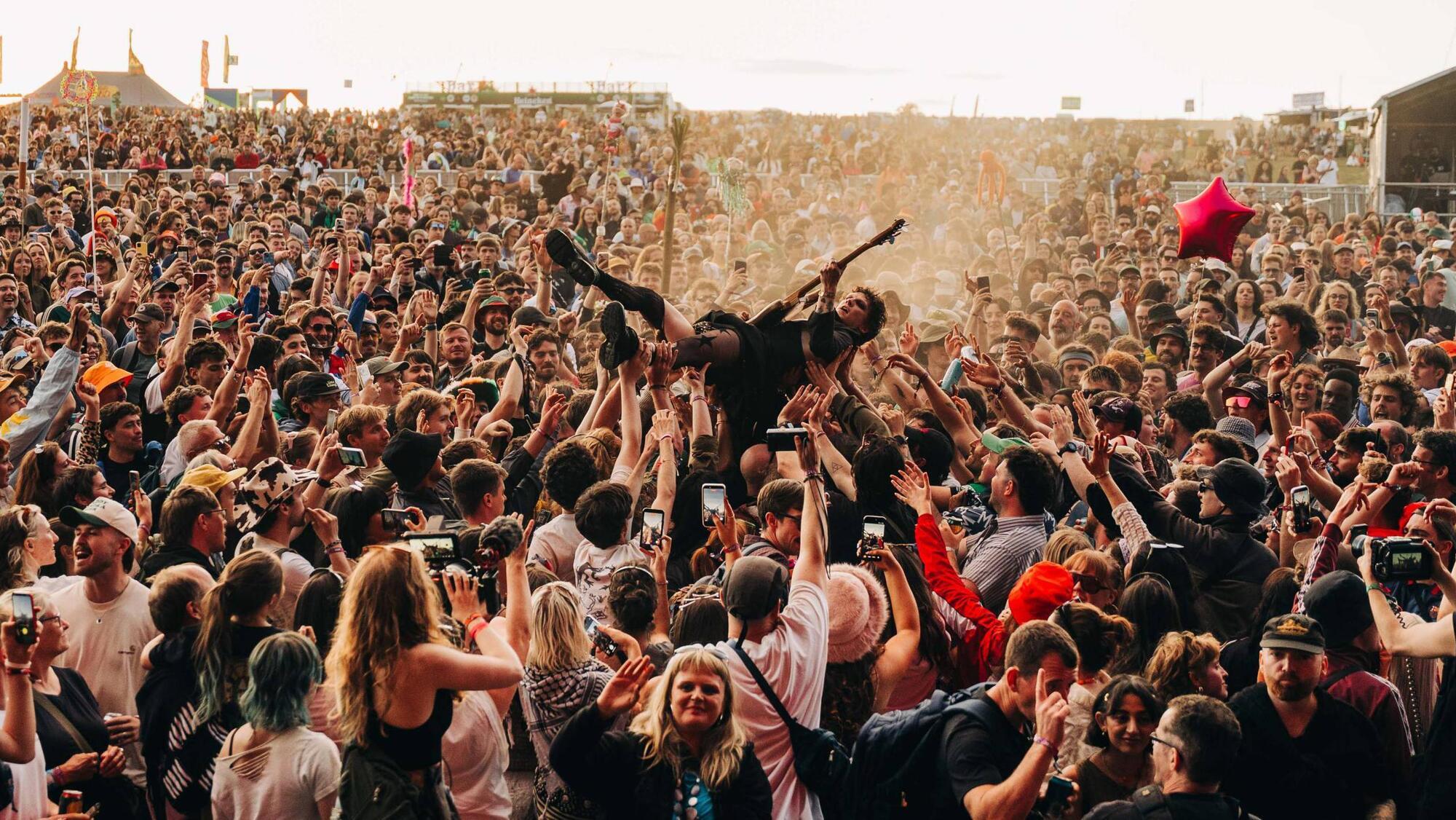 A member of Gurriers takes to the crowd at the All Together Now festival in Co Waterford.  Picture: Aron Cahill