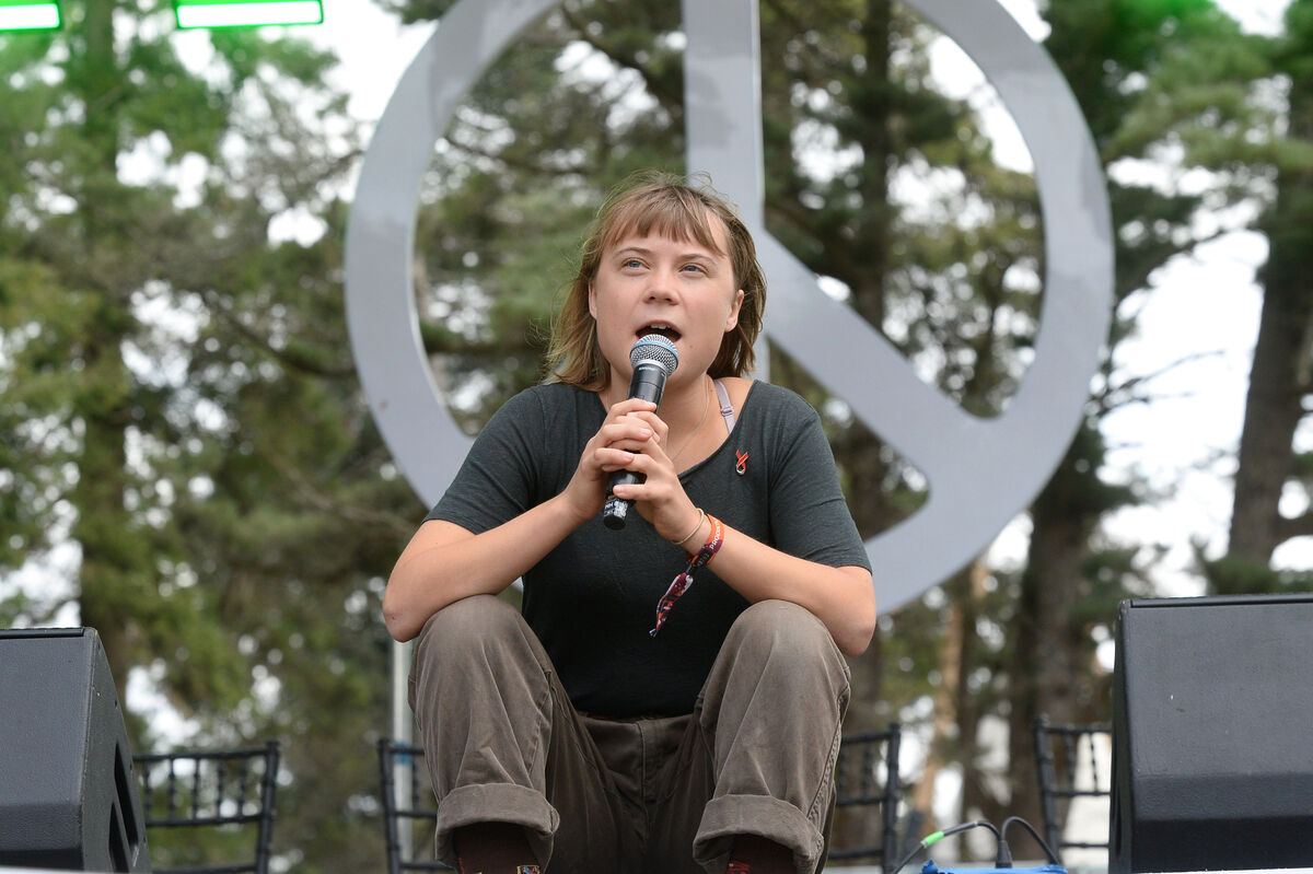 Greta Thunberg addressing the crowd at the festival. Photo: Justin Farrelly/© RollingNews.ie Greta Thunberg addressing the crowd at the festival. Photo: Justin Farrelly/© RollingNews.ie