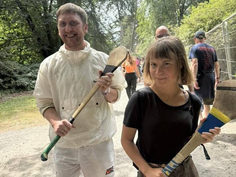 Greta Thunberg at the All Together Now festival in Co Waterford with Dan Lambert (Kneecap manager and Bohemians FC). Picture: Dan Lambert/X Greta Thunberg at the All Together Now festival in Co Waterford with Dan Lambert (Kneecap manager and Bohemians FC). Picture: Dan Lambert/X