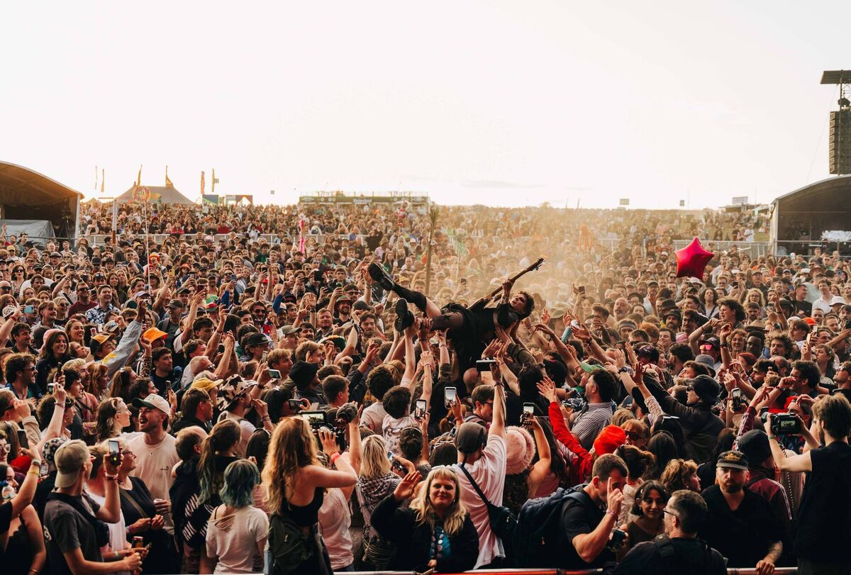 A member of Gurriers crowdsurfs at All Together Now. Picture: Aron Cahill A member of Gurriers crowdsurfs at All Together Now. Picture: Aron Cahill