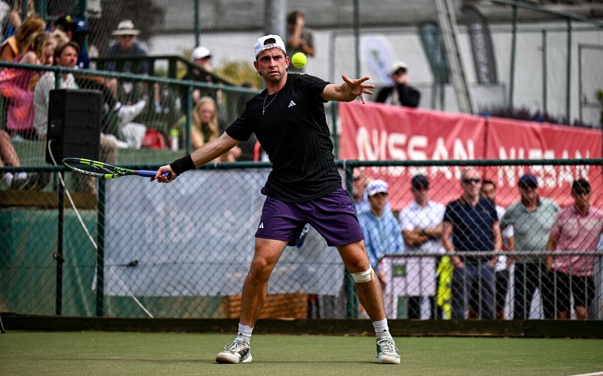 Conor Gannon of Ireland during his Men's singles final against Markus Molder in Carrickmines Croquet &amp; Lawn Tennis Club. Pic: Ben McShane/Sportsfile