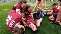 Leanne Coen falls down celebrating with her teammates after the final whistle 2/8/2026