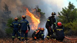 Firefighters have managed to halt the advance of the wildfires in Greece but say the risk is still high (Michael Varaklas/AP)