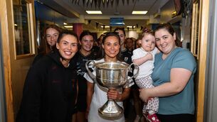 <p>Ellen Power and Kate Geraghty with Croía Warrell and her Mum Hanna with the Brendan Martin Cup. Pic: ©INPHO/Ben Brady.</p> <p>Ellen Power and Kate Geraghty with Croía Warrell and her Mum Hanna with the Brendan Martin Cup. Pic: ©INPHO/Ben Brady.</p>