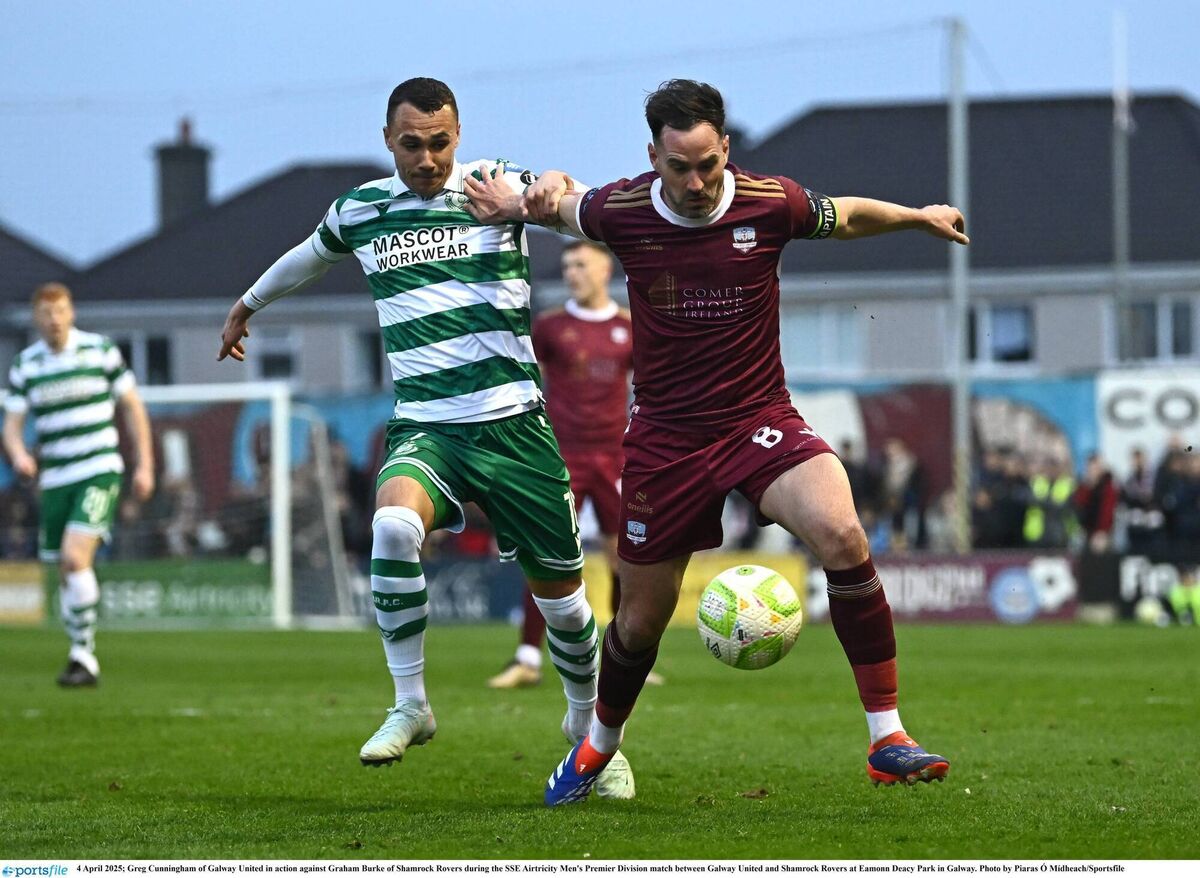 Greg Cunningham in action for Galway United against Shamrock Rovers last season. He announced his retirement from playing in January. Pic: Piaras Ó Mídheach/Sportsfile