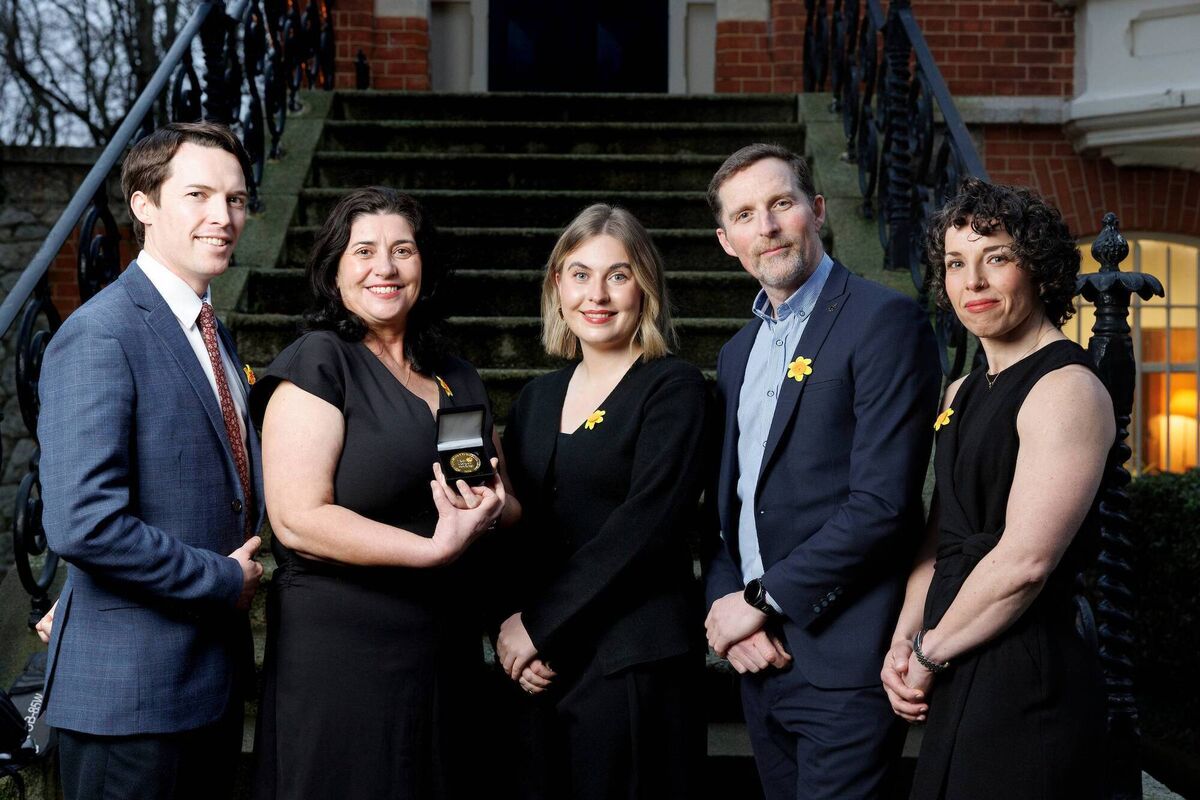 Trial team (L-R): Prof Jack Gleeson (co-principal investigator of LIAM Mc, associate professor in medical oncology, UCC, and consultant medical oncologist, CUH), Anita Cahill (advanced nurse practitioner, CUH), Katie Johnston (senior dietitian, CUH & UCC), Dr Brendan Noonan (co-principal investigator of LIAM Mc, senior lecturer and vice dean of undergraduate education in the School of Nursing and Midwifery UCC), and Steph Corkery (senior physiotherapist, CUH) at this year’s Irish Cancer Society Research Awards where LIAM Mc won Survivorship Project of the Year. Trial team (L-R): Prof Jack Gleeson (co-principal investigator of LIAM Mc, associate professor in medical oncology, UCC, and consultant medical oncologist, CUH), Anita Cahill (advanced nurse practitioner, CUH), Katie Johnston (senior dietitian, CUH & UCC), Dr Brendan Noonan (co-principal investigator of LIAM Mc, senior lecturer and vice dean of undergraduate education in the School of Nursing and Midwifery UCC), and Steph Corkery (senior physiotherapist, CUH) at this year’s Irish Cancer Society Research Awards where LIAM Mc won Survivorship Project of the Year.